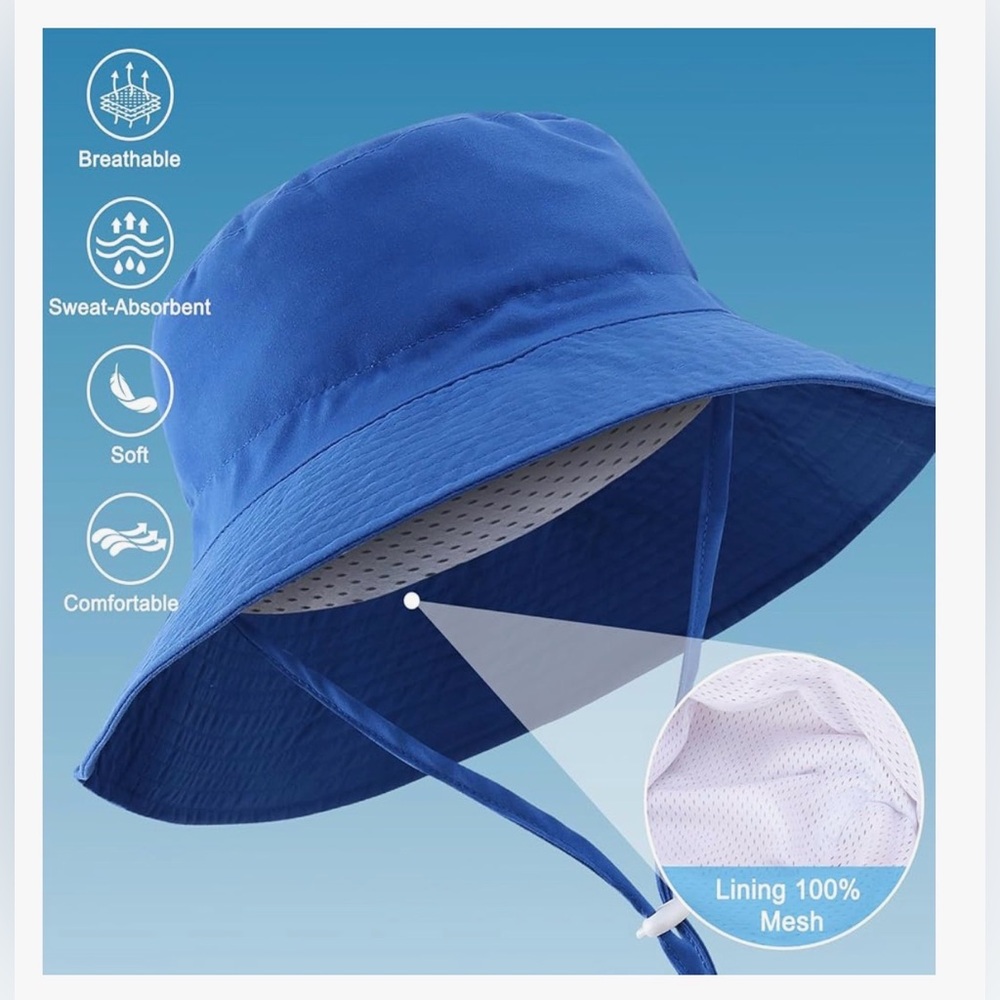 Windproof Lightweight Baby Bucket Hat Wide Brim UPF 50+ Royal Blue 6-24 Mon.NWT